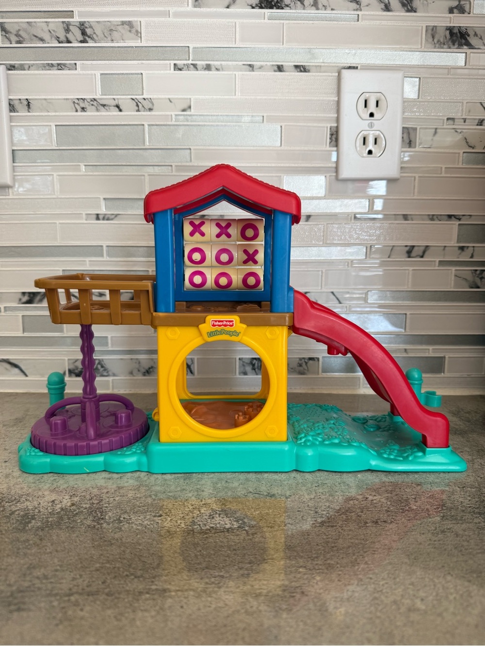 Fisher-Price Playset with Red Roof, Blue Walls, Yellow Tunnel